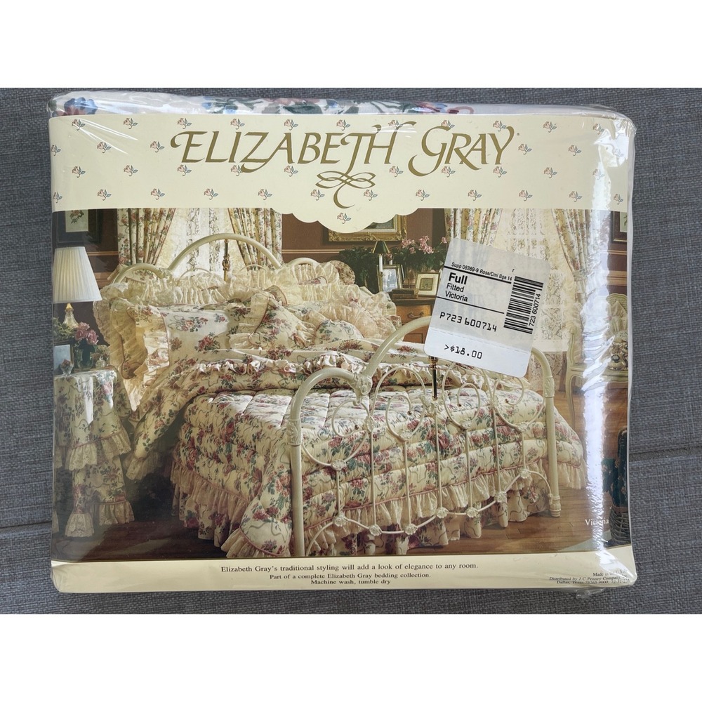 Vintage Elizabeth Gray Victoria Floral Full Flat & Fitted Sheet Set NEW Cottage - Picture 5 of 8